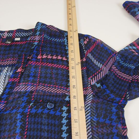 Kut From The Kloth Long Sleeve Houndstooth Plaid Sheer Button Blouse L - Picture 5 of 11